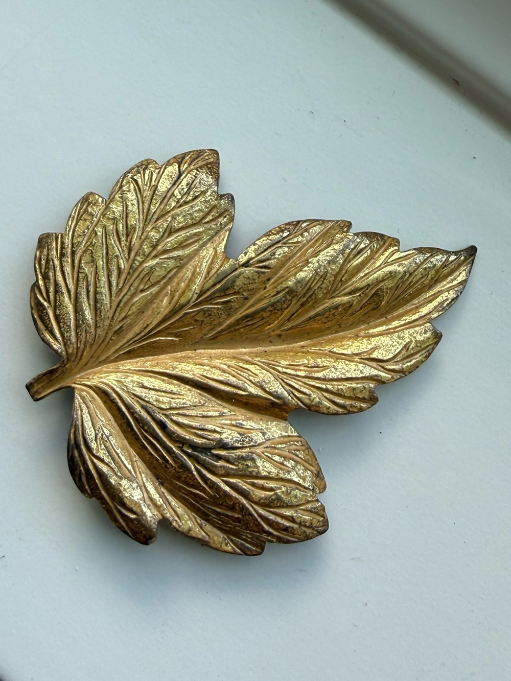 Vintage Miriam Haskell Gold Tone Leaf Brooch